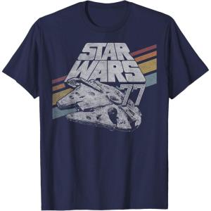 imageStar Wars Millennium Falcon 77 Retro Diagonal Stripe Disney TShirtNavy Blue