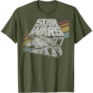 imageStar Wars Millennium Falcon 77 Retro Diagonal Stripe Disney TShirtOlive Green