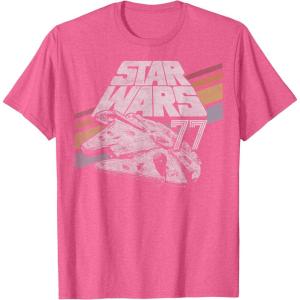 imageStar Wars Millennium Falcon 77 Retro Diagonal Stripe Disney TShirtPink Heather