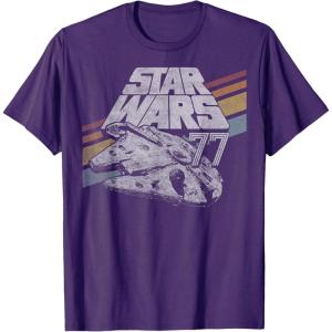 imageStar Wars Millennium Falcon 77 Retro Diagonal Stripe Disney TShirtPurple