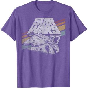 imageStar Wars Millennium Falcon 77 Retro Diagonal Stripe Disney TShirtPurple Heather
