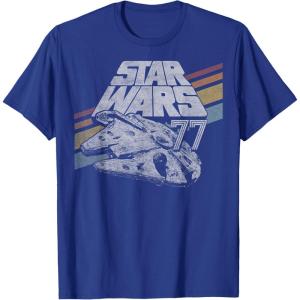 imageStar Wars Millennium Falcon 77 Retro Diagonal Stripe Disney TShirtRoyal Blue