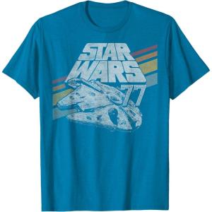 imageStar Wars Millennium Falcon 77 Retro Diagonal Stripe Disney TShirtSapphire Blue