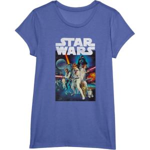 imageStar Wars Vintage Cast Poster Disney TShirtBright Blue Heather