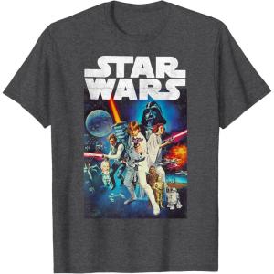 imageStar Wars Vintage Cast Poster Disney TShirtDark Heather Grey