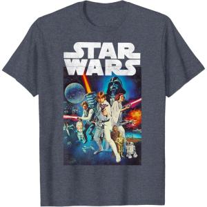 imageStar Wars Vintage Cast Poster Disney TShirtHeather Blue