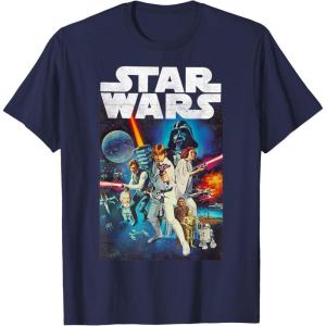 imageStar Wars Vintage Cast Poster Disney TShirtNavy Blue