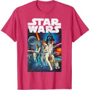 imageStar Wars Vintage Cast Poster Disney TShirtRed Heather