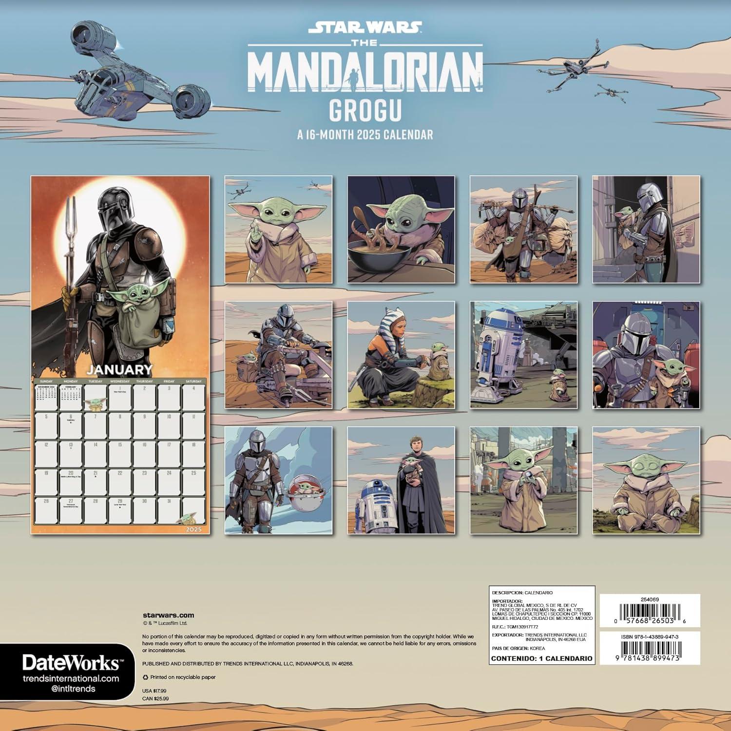 image2025 Star Wars The Mandalorian  The Child Wall Calendar
