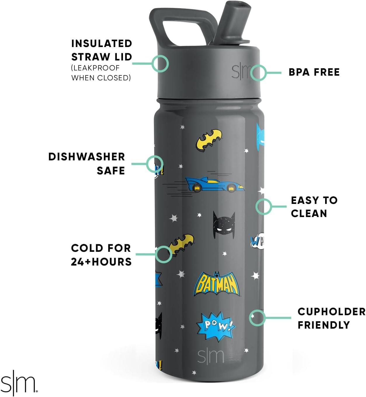 imageSimple Modern Kids Summit Water Bottle with Straw Lid  Star Wars R2D2 14oz Stainless Steel Cup Insulated Tumbler for Toddlers Boys School  R2D2DC Comics Batman POW