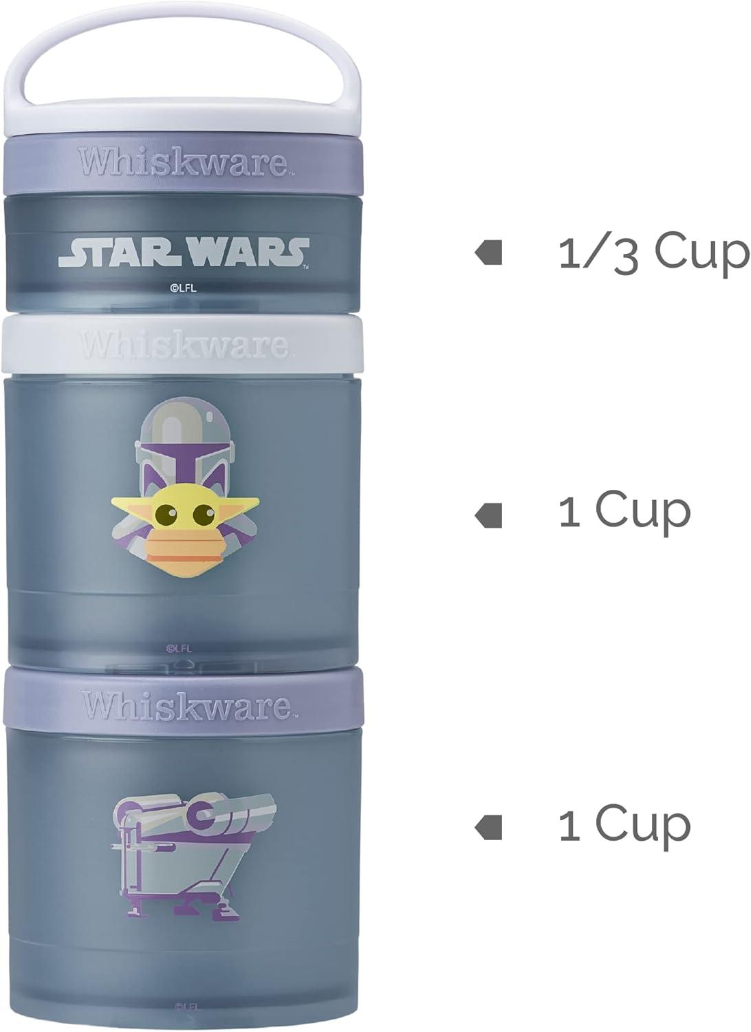 imageWhiskware Star Wars Stackable Snack Containers for Kids and Toddlers 3 Stackable Snack Cups for School or Travel Mando Grogu and ShipMando and Grogu Ship