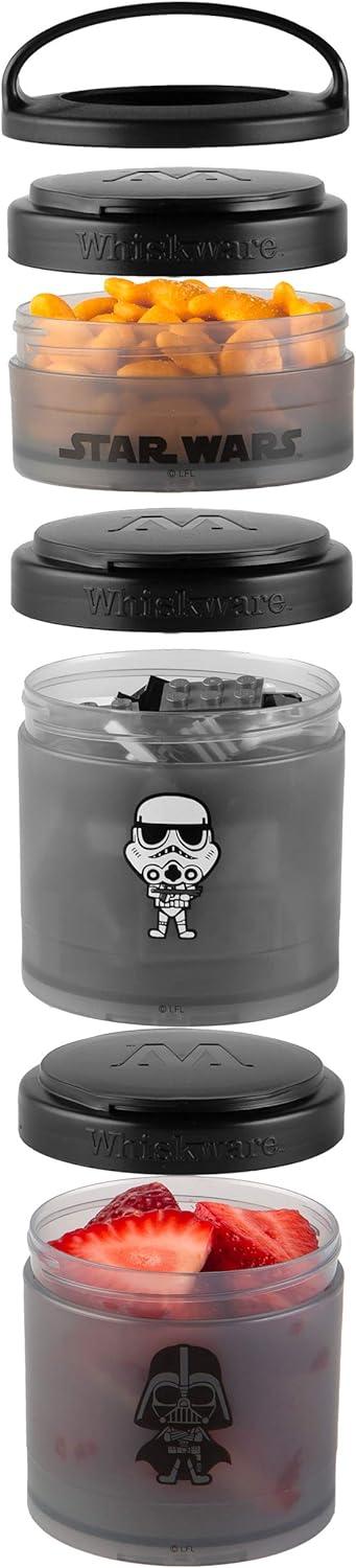 imageWhiskware Star Wars Stackable Snack Containers for Kids and Toddlers 3 Stackable Snack Cups for School or Travel Mando Grogu and ShipPrincess Leia and Rey
