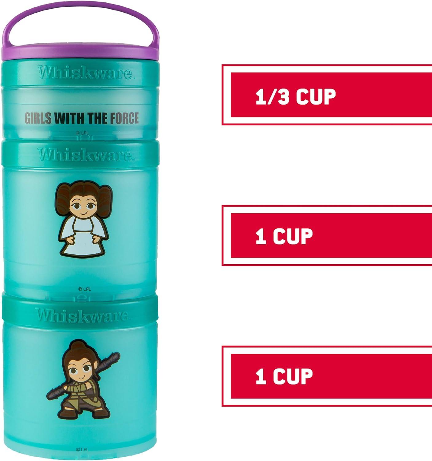 imageWhiskware Star Wars Stackable Snack Containers for Kids and Toddlers 3 Stackable Snack Cups for School or Travel Mando Grogu and ShipPrincess Leia and Rey