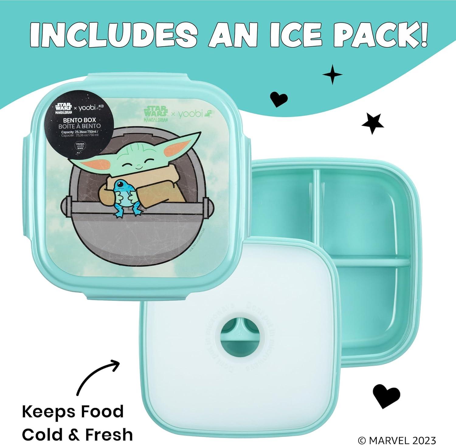 imageYoobi  Star Wars X Classic Black Bento Box and Ice Pack or Kids ampamp Tweens  3 Compartment Lunch Box Dishwasher ampamp Microwave Safe  BPA ampamp PVC Free LeakproofStar Wars The Mandalorian