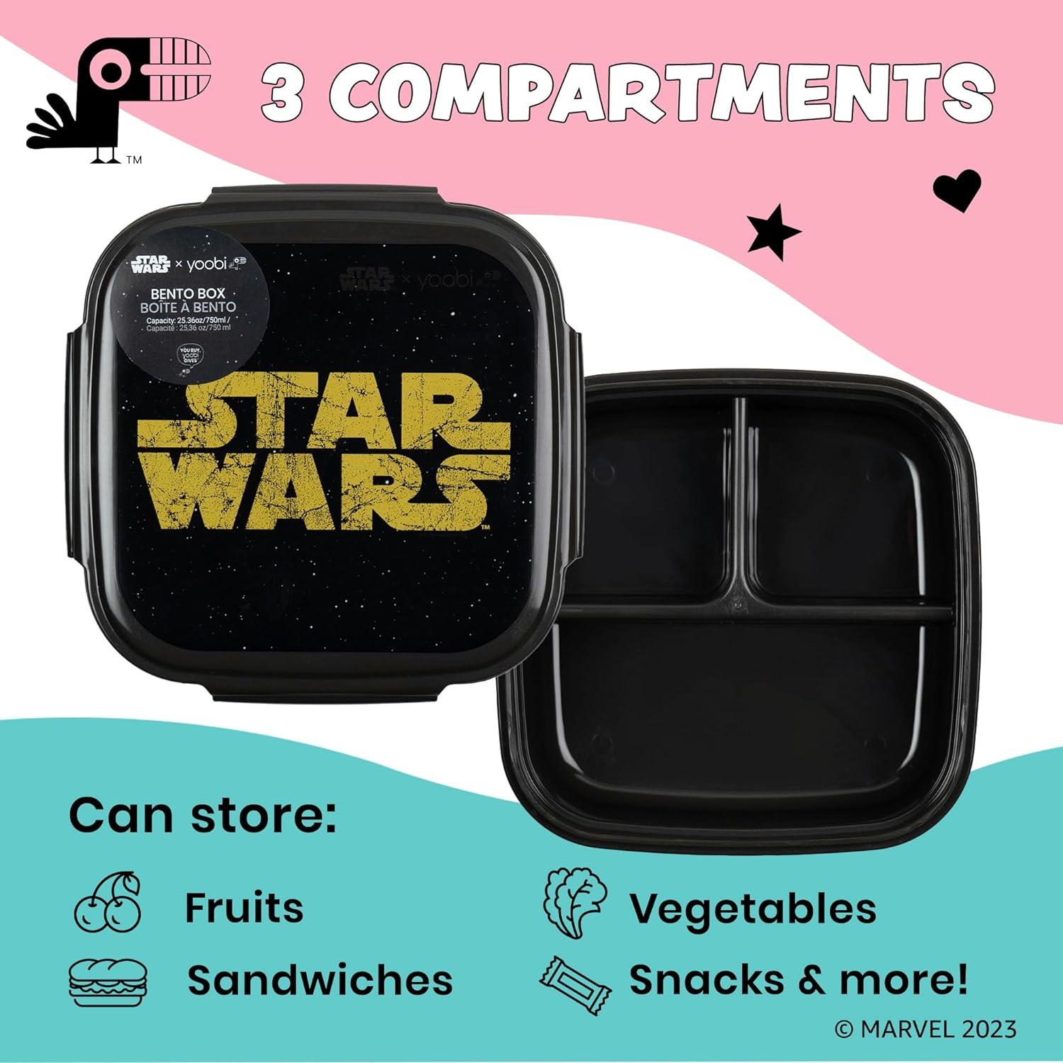 imageYoobi  Star Wars X Classic Black Bento Box and Ice Pack or Kids ampamp Tweens  3 Compartment Lunch Box Dishwasher ampamp Microwave Safe  BPA ampamp PVC Free LeakproofStar Wars