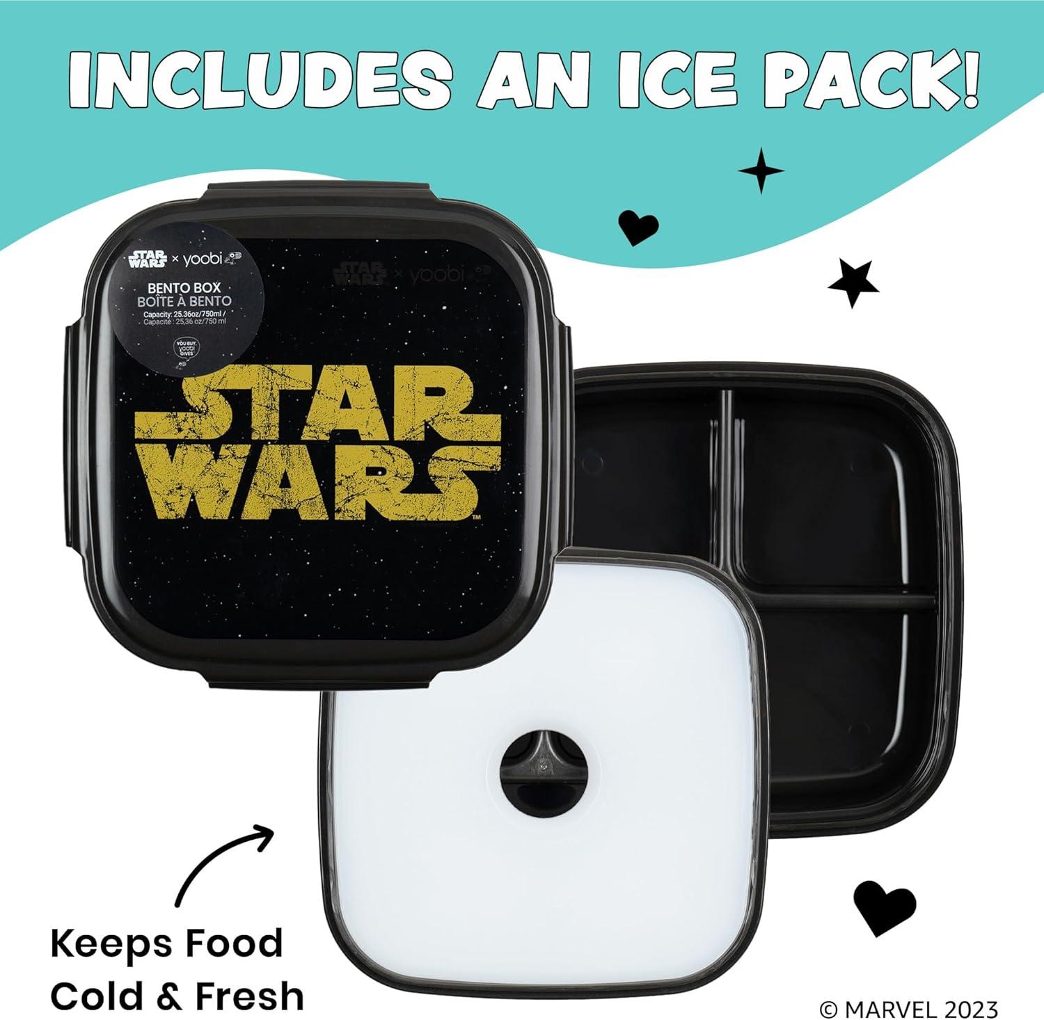 imageYoobi  Star Wars X Classic Black Bento Box and Ice Pack or Kids ampamp Tweens  3 Compartment Lunch Box Dishwasher ampamp Microwave Safe  BPA ampamp PVC Free LeakproofStar Wars