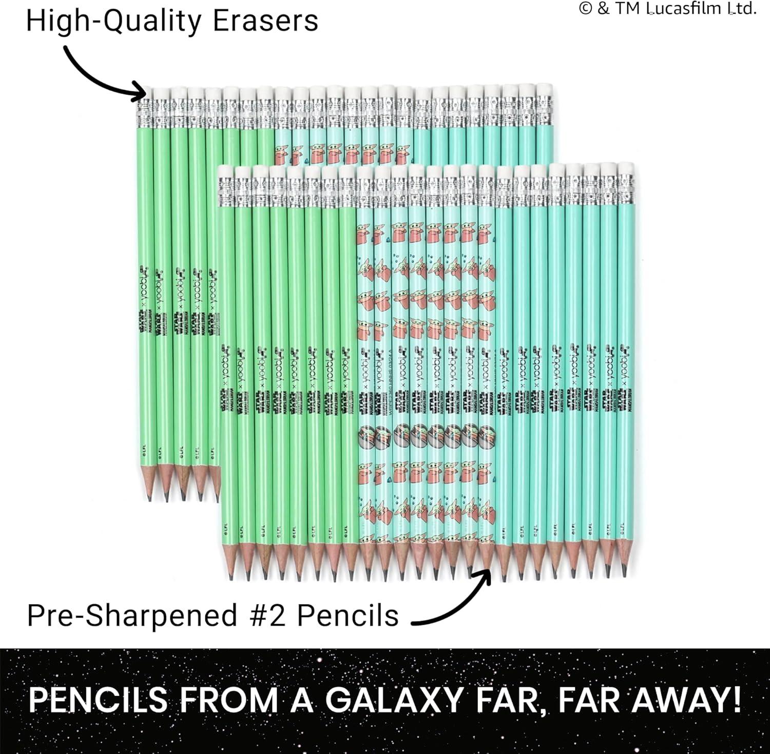 imageYoobi Star Wars X 2 Pencils  PreSharpened Green ampamp Teal Pencils with Erasers featuring Grogu  Fun Addition for Kids ampamp Adults  2 Packs of 24Star Wars