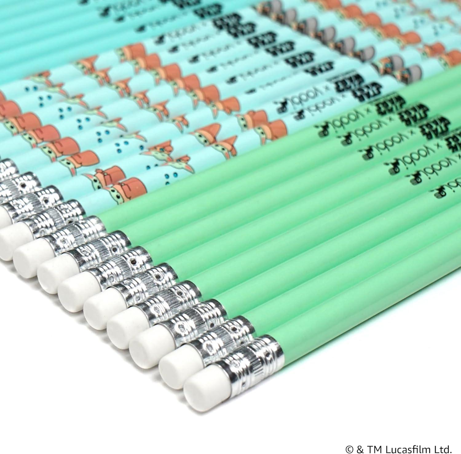 imageYoobi Star Wars X 2 Pencils  PreSharpened Green ampamp Teal Pencils with Erasers featuring Grogu  Fun Addition for Kids ampamp Adults  2 Packs of 24Star Wars