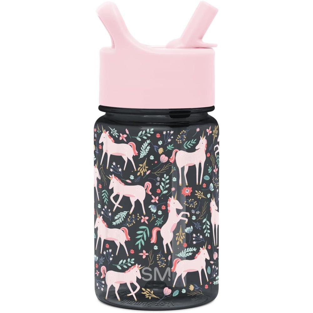 imageSimple Modern Star Wars The Mandalorian Baby Yoda Grogu Kids Water Bottle Plastic BPAFree Tritan Cup with Leak Proof Straw Lid  Durable for Toddlers Boys  Summit Collection  12oz Unicorn Fields