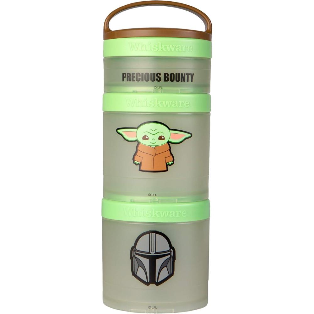 imageWhiskware Star Wars Stackable Snack Containers for Kids and Toddlers 3 Stackable Snack Cups for School or Travel Mando Grogu and ShipBaby Yoda Grogu and The Mandalorian Helmet