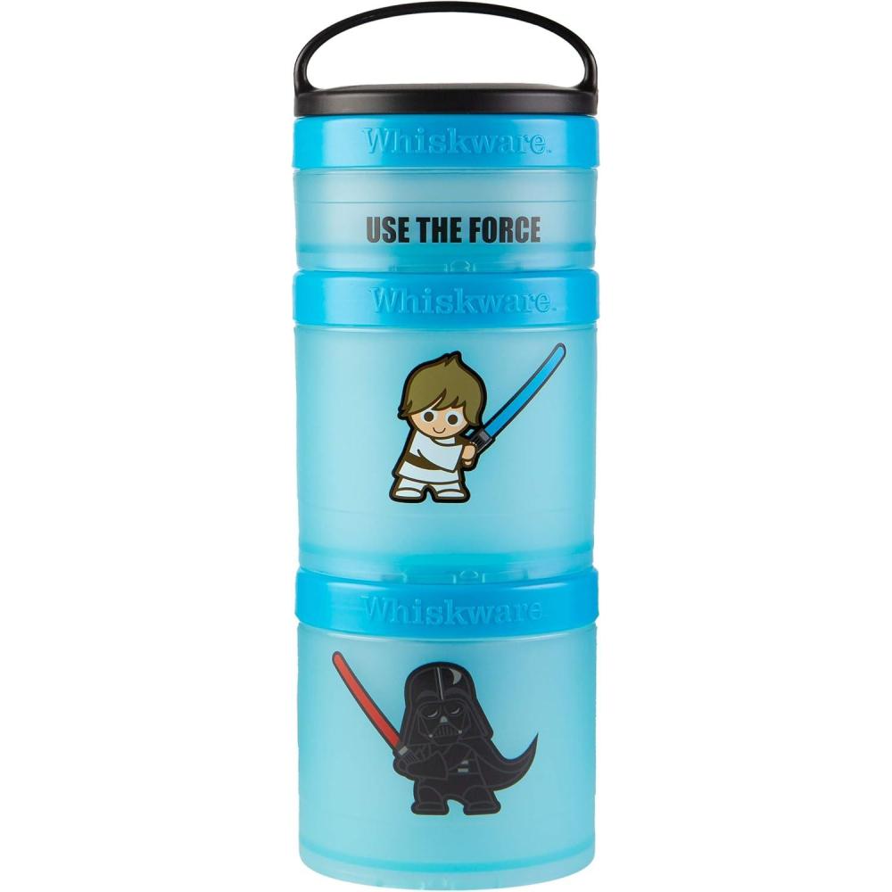 imageWhiskware Star Wars Stackable Snack Containers for Kids and Toddlers 3 Stackable Snack Cups for School or Travel Mando Grogu and ShipLuke Skywalker and Darth Vader