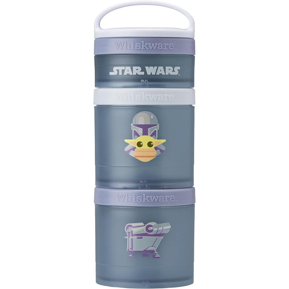imageWhiskware Star Wars Stackable Snack Containers for Kids and Toddlers 3 Stackable Snack Cups for School or Travel Mando Grogu and ShipMando and Grogu Ship