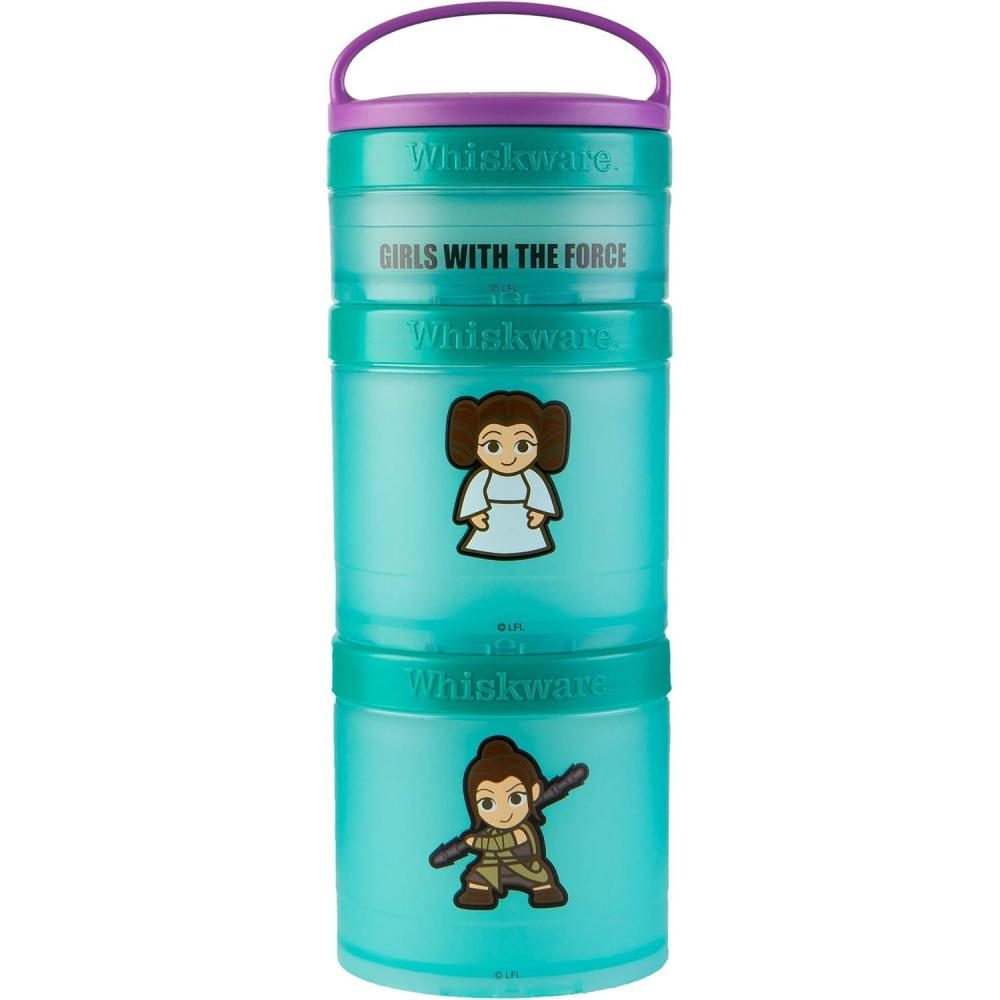 imageWhiskware Star Wars Stackable Snack Containers for Kids and Toddlers 3 Stackable Snack Cups for School or Travel Mando Grogu and ShipPrincess Leia and Rey