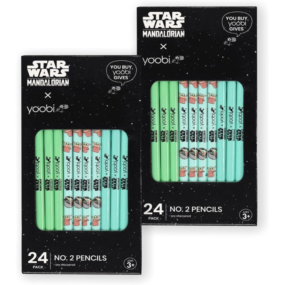 imageYoobi Star Wars X 2 Pencils  PreSharpened Green ampamp Teal Pencils with Erasers featuring Grogu  Fun Addition for Kids ampamp Adults  2 Packs of 24Star Wars