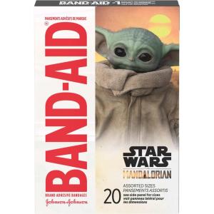 imageBandAid Brand Adhesive Bandages for Minor Cuts ampamp Scrapes Wound Care Featuring Star Wars The Mandalorian Characters for Kids and Toddlers Assorted Sizes 20 ctStar Wars