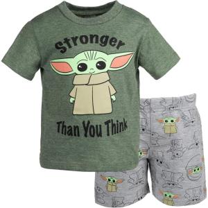 imageSTAR WARS The Mandalorian The Child TShirt and French Terry Shorts Outfit Set Infant to Big KidGreen  Grey