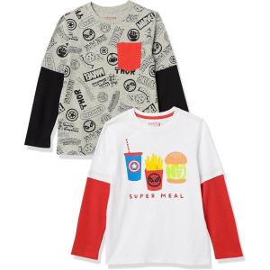 imageAmazon Essentials Disney  Marvel  Star Wars Boys and Toddlers LongSleeve 2in1 TShirts Pack of 2Fun FoodMarvel