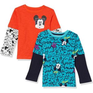 imageAmazon Essentials Disney  Marvel  Star Wars Boys and Toddlers LongSleeve 2in1 TShirts Pack of 2Mickey