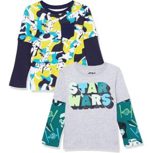 imageAmazon Essentials Disney  Marvel  Star Wars Boys and Toddlers LongSleeve 2in1 TShirts Pack of 2Star Wars Logocamo