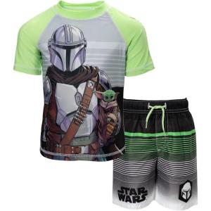 imageSTAR WARS The Mandalorian The Child Pullover Rash Guard and Swim Trunks Outfit Set Little Kid to Big KidGray  Green