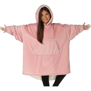 imageTHE COMFY Original Jr  Sherpa Lined Microfiber Fleece Wearable Blanket for Kids Oversized Design with Hood and Pocket from Shark Tank Warm and Cozy Gifts for ChildrenBlush