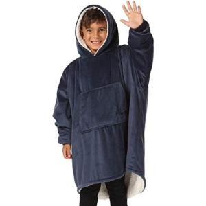 imageTHE COMFY Original Jr  Sherpa Lined Microfiber Fleece Wearable Blanket for Kids Oversized Design with Hood and Pocket from Shark Tank Warm and Cozy Gifts for ChildrenBlue
