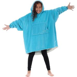 imageTHE COMFY Original Jr  Sherpa Lined Microfiber Fleece Wearable Blanket for Kids Oversized Design with Hood and Pocket from Shark Tank Warm and Cozy Gifts for ChildrenAqua