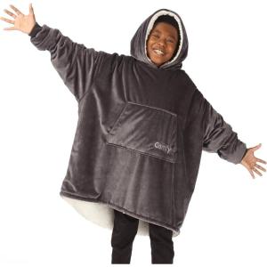 imageTHE COMFY Original Jr  Sherpa Lined Microfiber Fleece Wearable Blanket for Kids Oversized Design with Hood and Pocket from Shark Tank Warm and Cozy Gifts for ChildrenCharcoal
