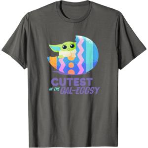 imageStar Wars The Mandalorian Grogu Easter Cutest in GalEggsy TShirtAsphalt Grey