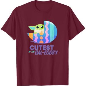 imageStar Wars The Mandalorian Grogu Easter Cutest in GalEggsy TShirtBurgundy