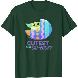 imageStar Wars The Mandalorian Grogu Easter Cutest in GalEggsy TShirtDark Green