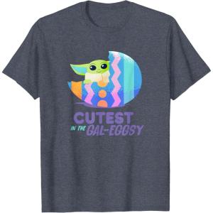 imageStar Wars The Mandalorian Grogu Easter Cutest in GalEggsy TShirtHeather Blue