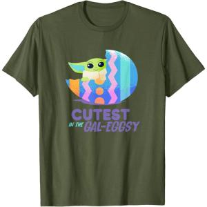 imageStar Wars The Mandalorian Grogu Easter Cutest in GalEggsy TShirtOlive Green