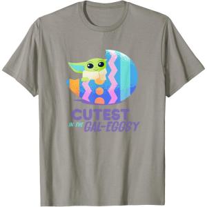 imageStar Wars The Mandalorian Grogu Easter Cutest in GalEggsy TShirtSlate Grey