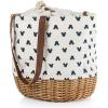 imagePICNIC TIME Coronado Canvas and Willow Basket Tote Picnic Tote Bag Beach ToteDisney Mickey Mouse  Cream With Navy Blue Pattern