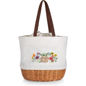 imagePICNIC TIME Coronado Canvas and Willow Basket Tote Picnic Tote Bag Beach ToteBeige Canvas