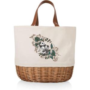 imagePICNIC TIME Coronado Canvas and Willow Basket Tote Picnic Tote Bag Beach ToteDisney Nightmare Before Christmas Jack  Sally  Beige Canvas
