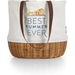 imagePICNIC TIME Coronado Canvas and Willow Basket Tote Picnic Tote Bag Beach ToteDisney Pixar Luca  Beige Canvas