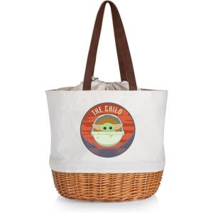 imagePICNIC TIME Coronado Canvas and Willow Basket Tote Picnic Tote Bag Beach ToteStar Wars Mandalorian Grogu  Beige Canvas