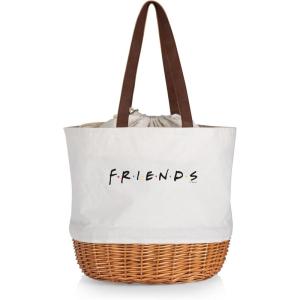 imagePICNIC TIME Coronado Canvas and Willow Basket Tote Picnic Tote Bag Beach ToteWarner Bro Friends  Beige Canvas